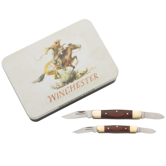 Stockman Wood Combo Knives with Tin